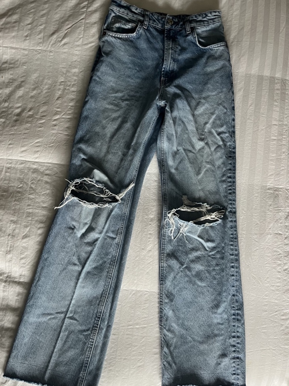 Zara Ripped High-Waist Wide-Leg Jeans Blue Waist 28